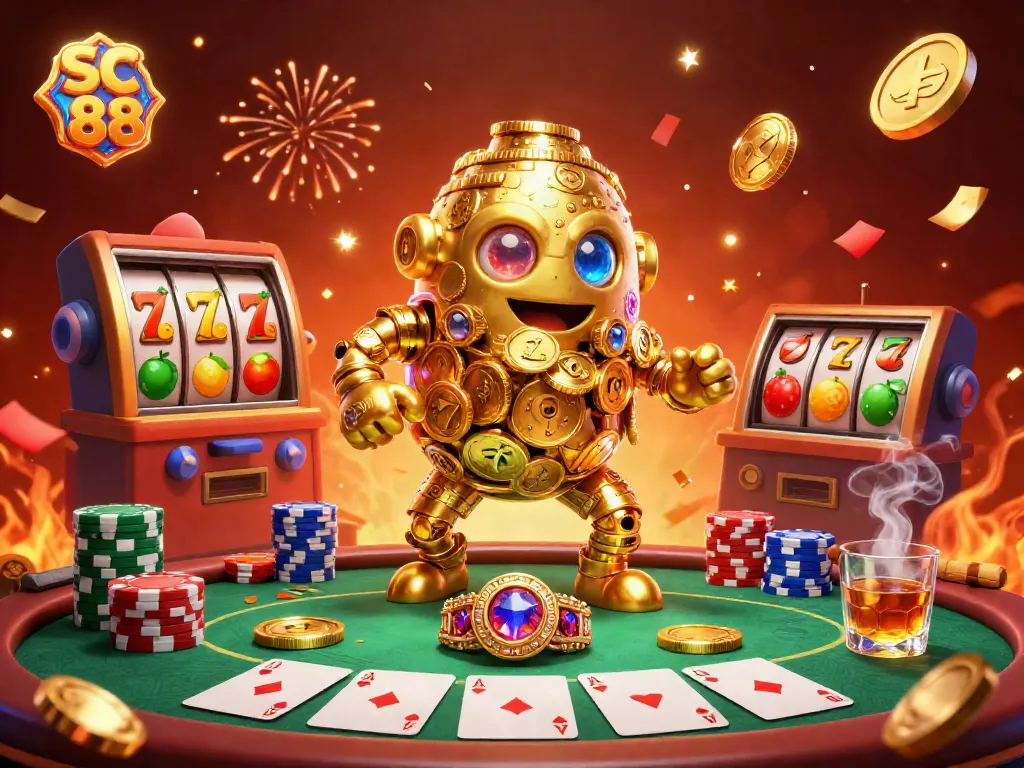 Engage with SC 88’s spinning slot reels and casino ambiance, enhanced by festive confetti and vivid visuals.