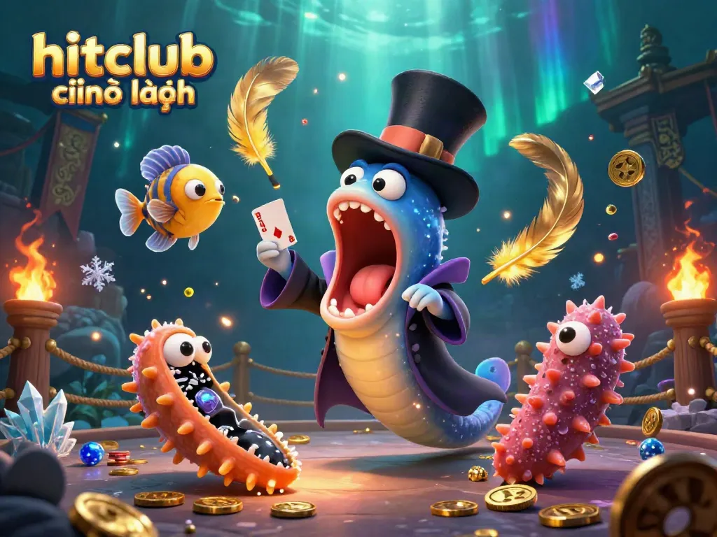 Hitclub chính hãng showcases thrilling online casino gameplay with vibrant 3D characters and dynamic elements.