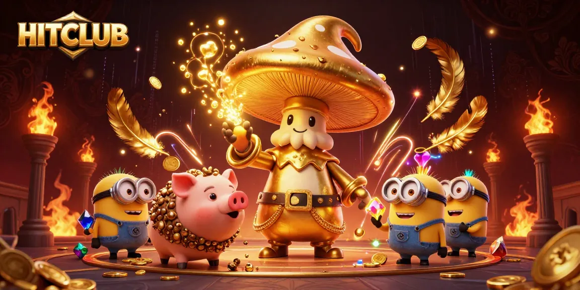 Experience the magic of HITCLUB with golden treasures and animated wizards in this dynamic scene.