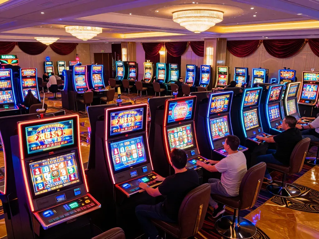 Players engaging with vibrant slot machines at MAX88, experiencing the thrill of gaming.