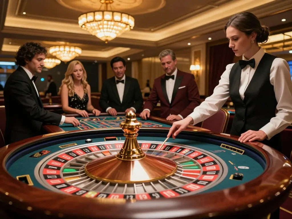 Experience thrill at lucks8 with excited players betting at a luxurious roulette table.