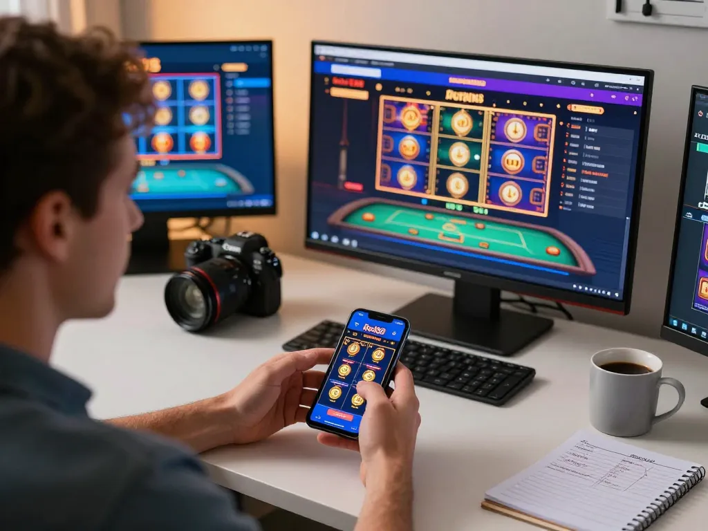 Experience thrilling gameplay with Red88 on a smartphone in a cozy home setting
