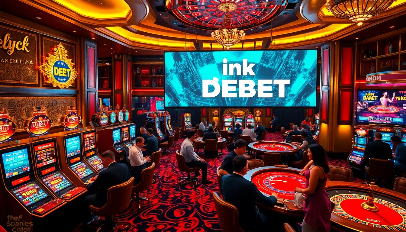 Experience the excitement of gaming with link DEBET at luxury casino tables and vibrant slot machines.