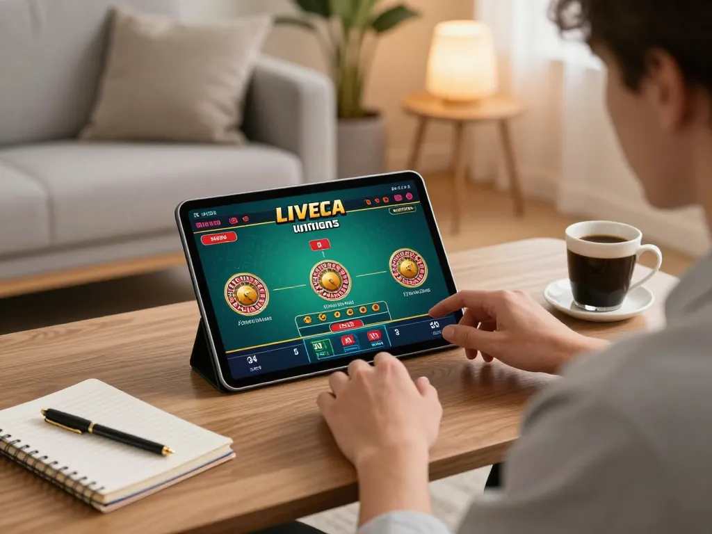 Playing live roulette on alo8 mobile app in a cozy home environment for optimal gaming experience.