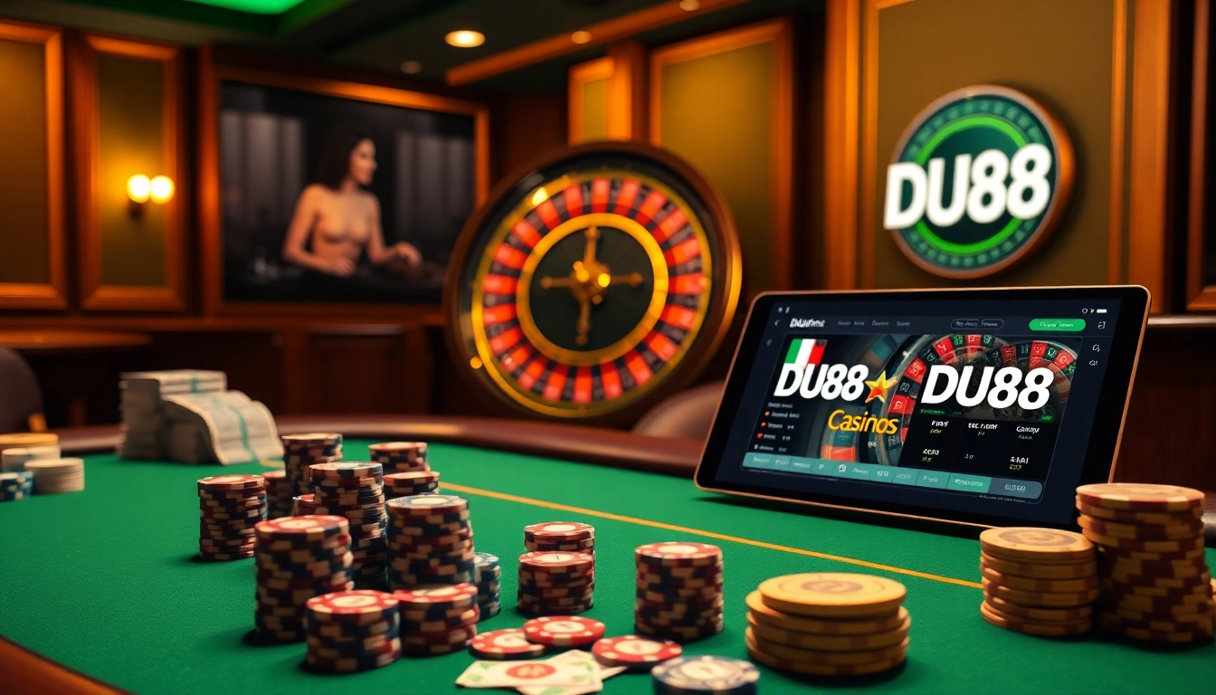 Feel the thrill of winning at https://du88.cx/ with luxurious poker chips and vibrant gaming atmosphere.