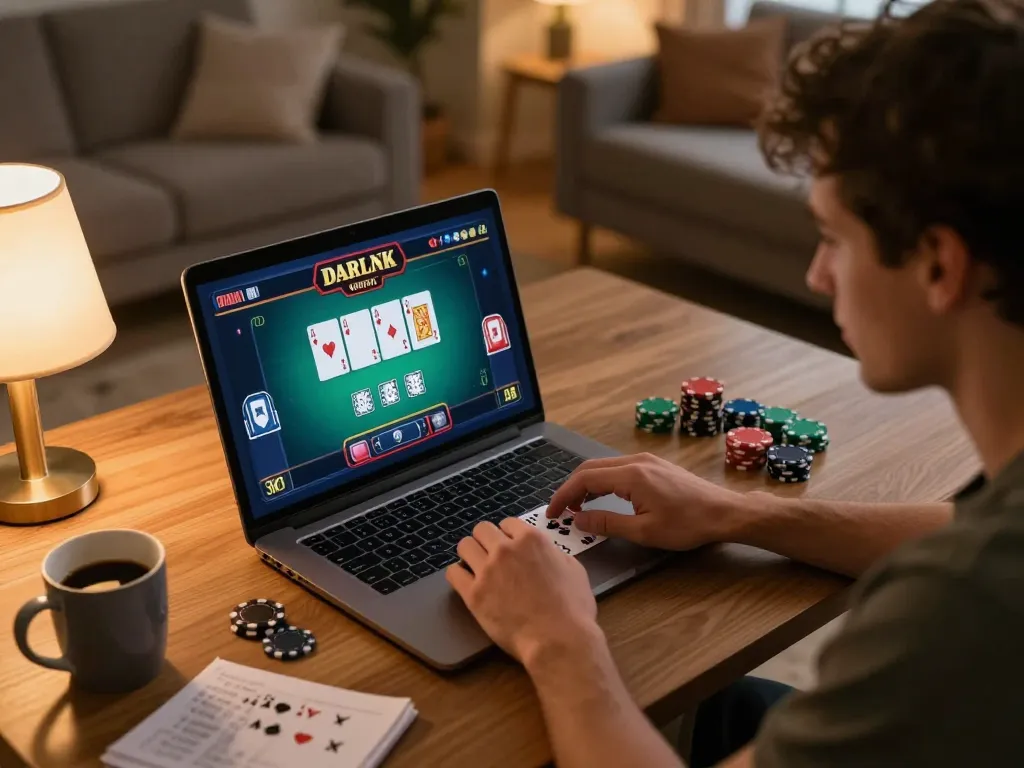 Player engaging in an online blackjack game on go8 from the comfort of their home.