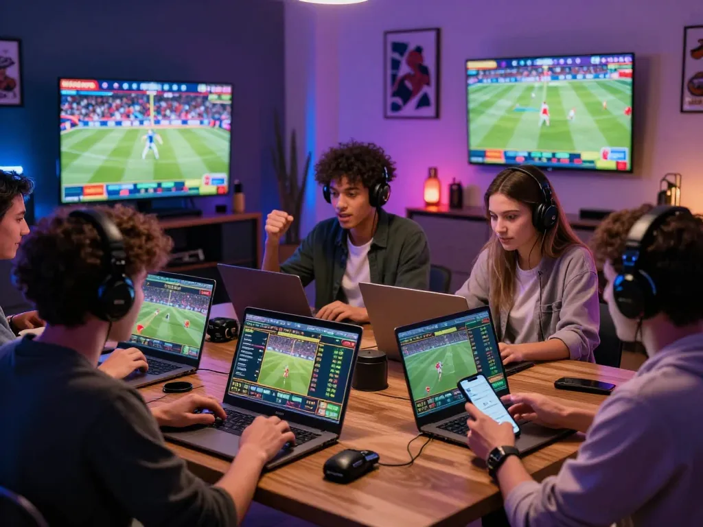 Engaged individuals participating in live sports betting at FB88 online, showcasing keonhacai fb88 excitement and community.