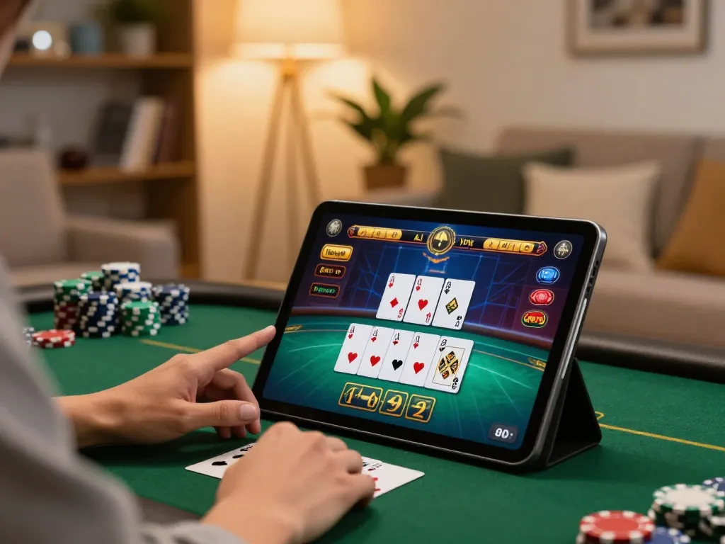Engage with Khuyến mãi lucky88 through online poker gaming on a stylish tablet at home.