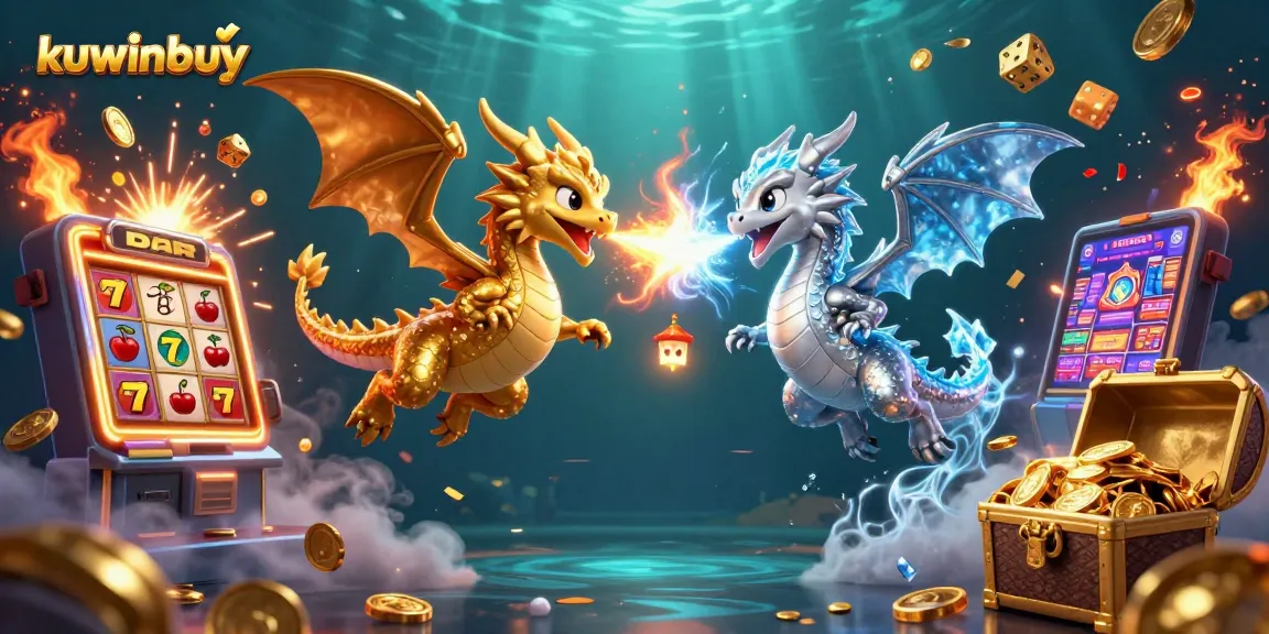 kuwinbuy showcases a thrilling slot scene with dynamic dragons and jackpot explosion in a casino adventure