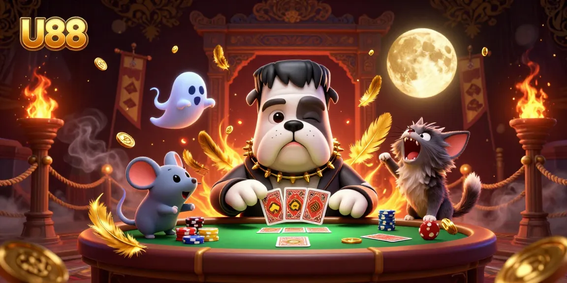 Experience thrilling gameplay at U88 with unique characters at an exciting casino scene.