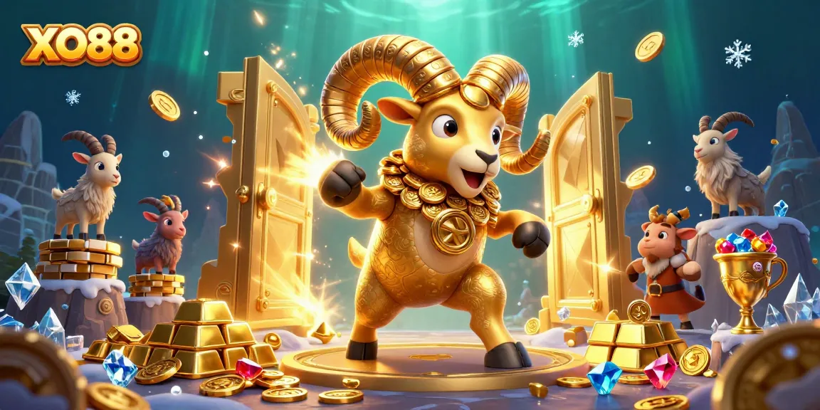 Experience the thrill of XO88 with an electric scene of a golden ram charging through a treasure vault.