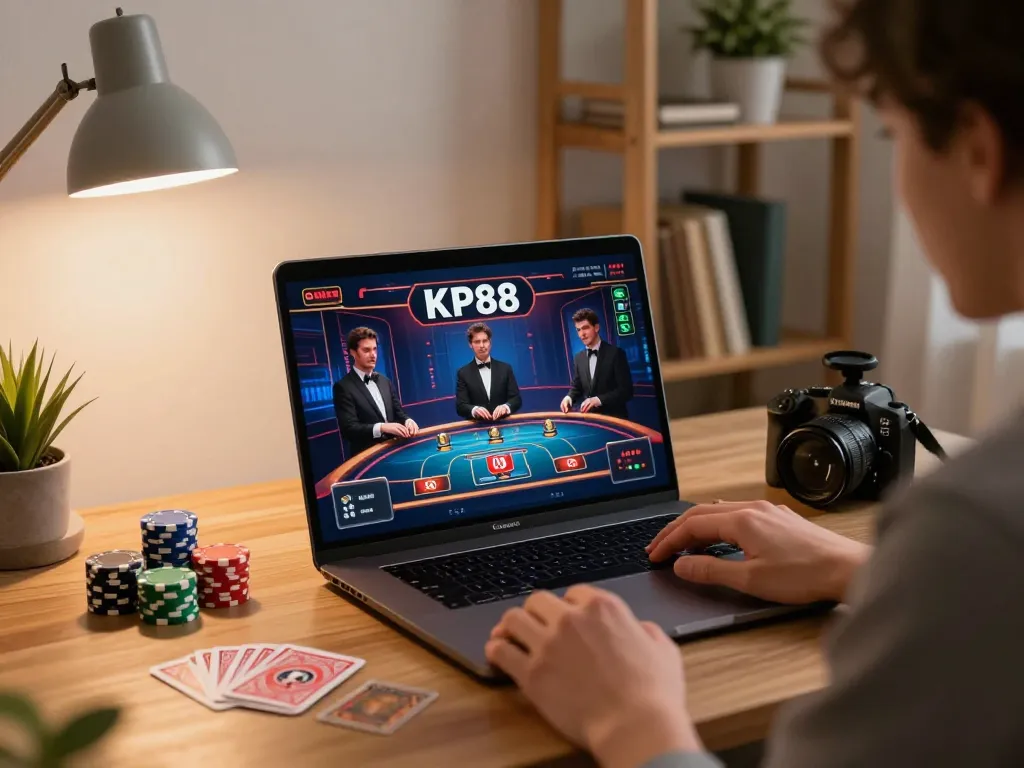 Interactive gaming experience on KP88 with player engaging in online casino action from home