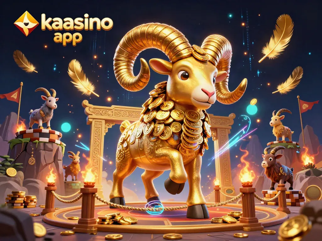 Experience the excitement of the kaasino app with vibrant 3D casino elements and golden ram illustration.