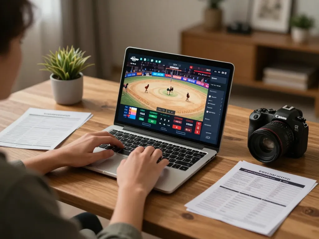 Engaging in video đá gà cpc5 betting online with live streams and strategic planning in a cozy setting.