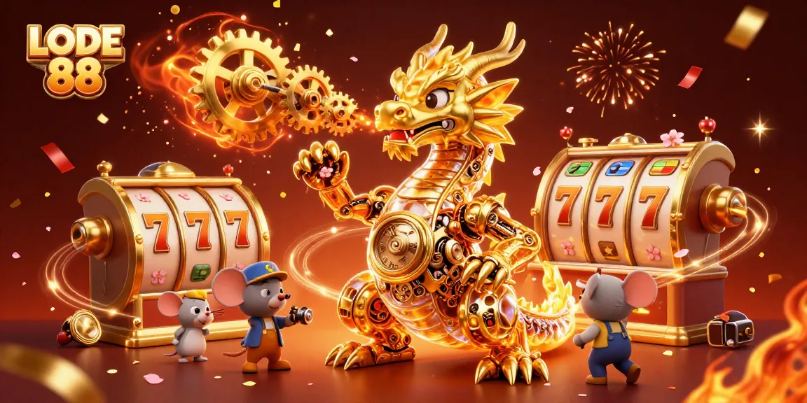Experience exhilarating wins with LODE 88 in this vibrant golden casino scene filled with excitement.