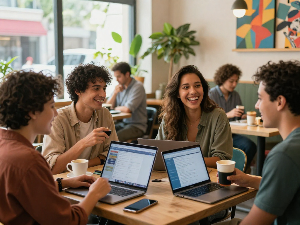 Singles engaging in meaningful conversations on f168 com in a vibrant café setting
