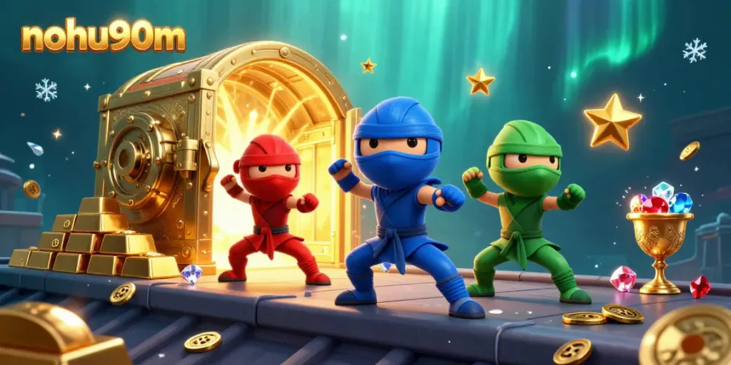 Engage with nohu90m's thrilling casino experience through dynamic 3D illustration showcasing ninja chameleons.
