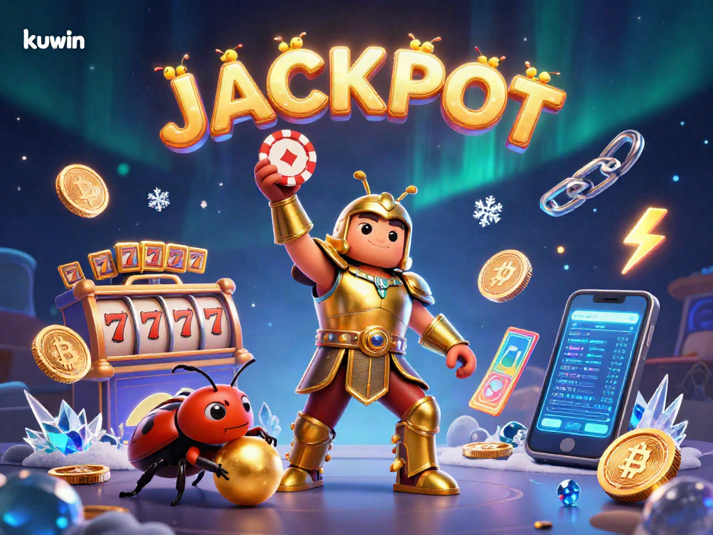 Kuwin enhances gaming experience with a victorious beetle lifting a poker chip in a vibrant casino scene.