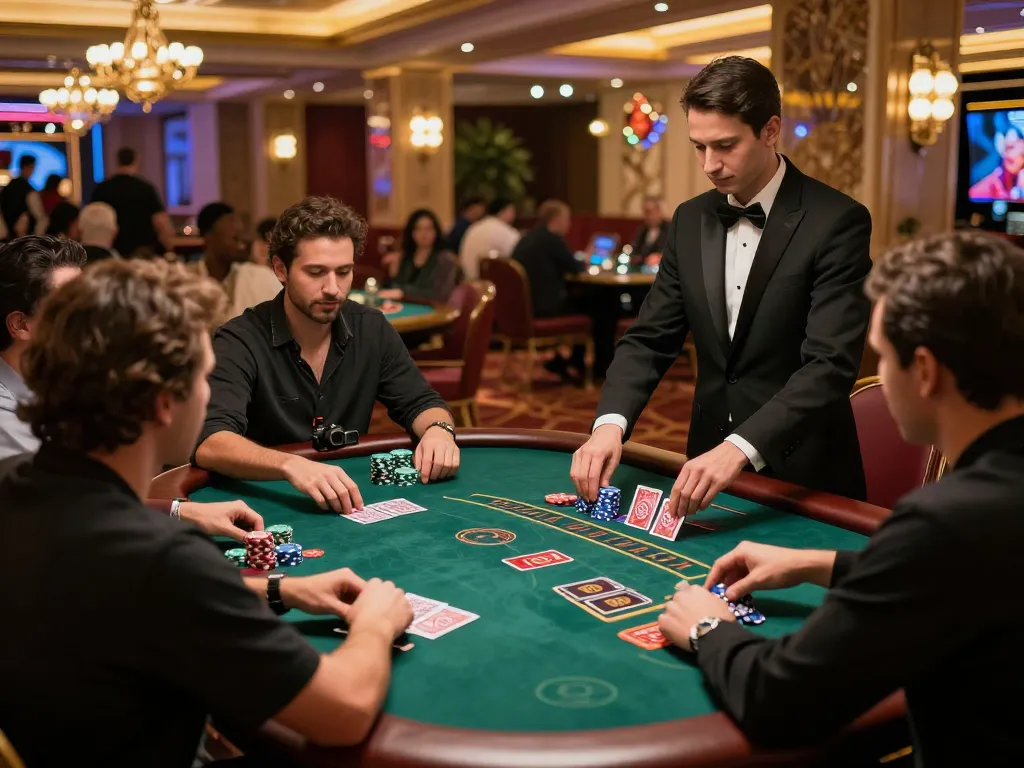 Players enjoying blackjack at O8 casino with vibrant atmosphere and engaging elements.