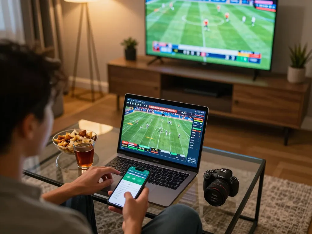 Socolive user engaging in live sports betting on a laptop with exciting game analytics.