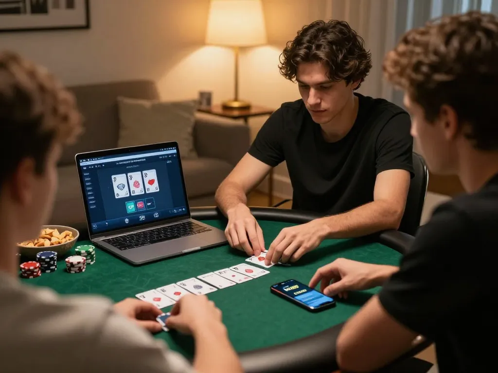 Player engages in strategic online poker on vk88, creating a cozy gaming experience at home.