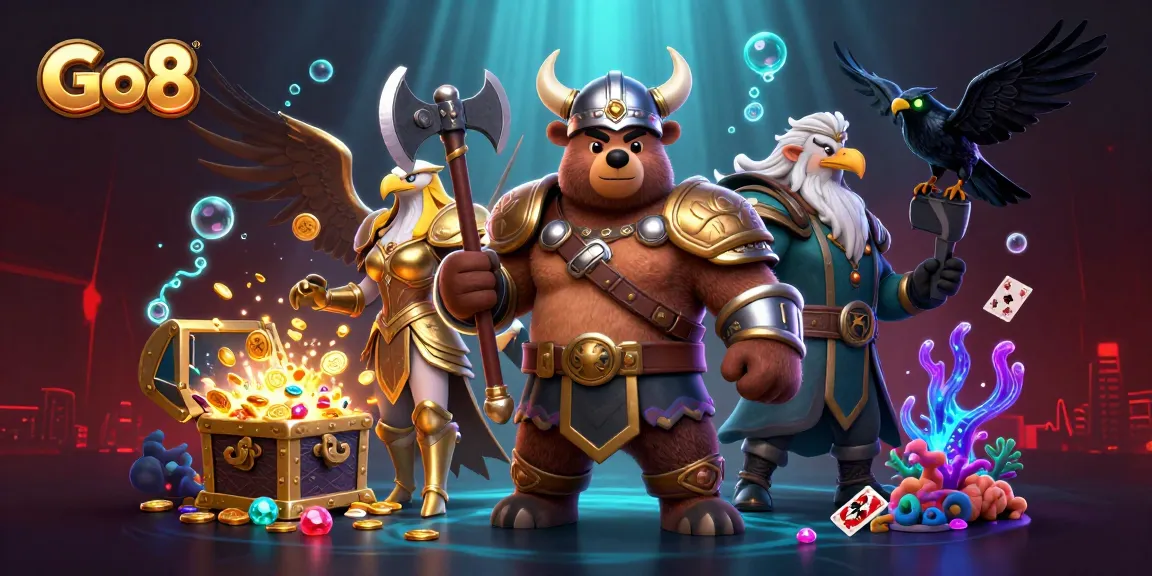 Engage in exciting casino adventures with Go8's vibrant 3D illustration featuring dynamic gaming elements.