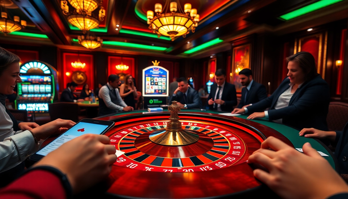 Gambling excitement at Nhà cái 79KING showcased at a luxurious roulette table with betting players.