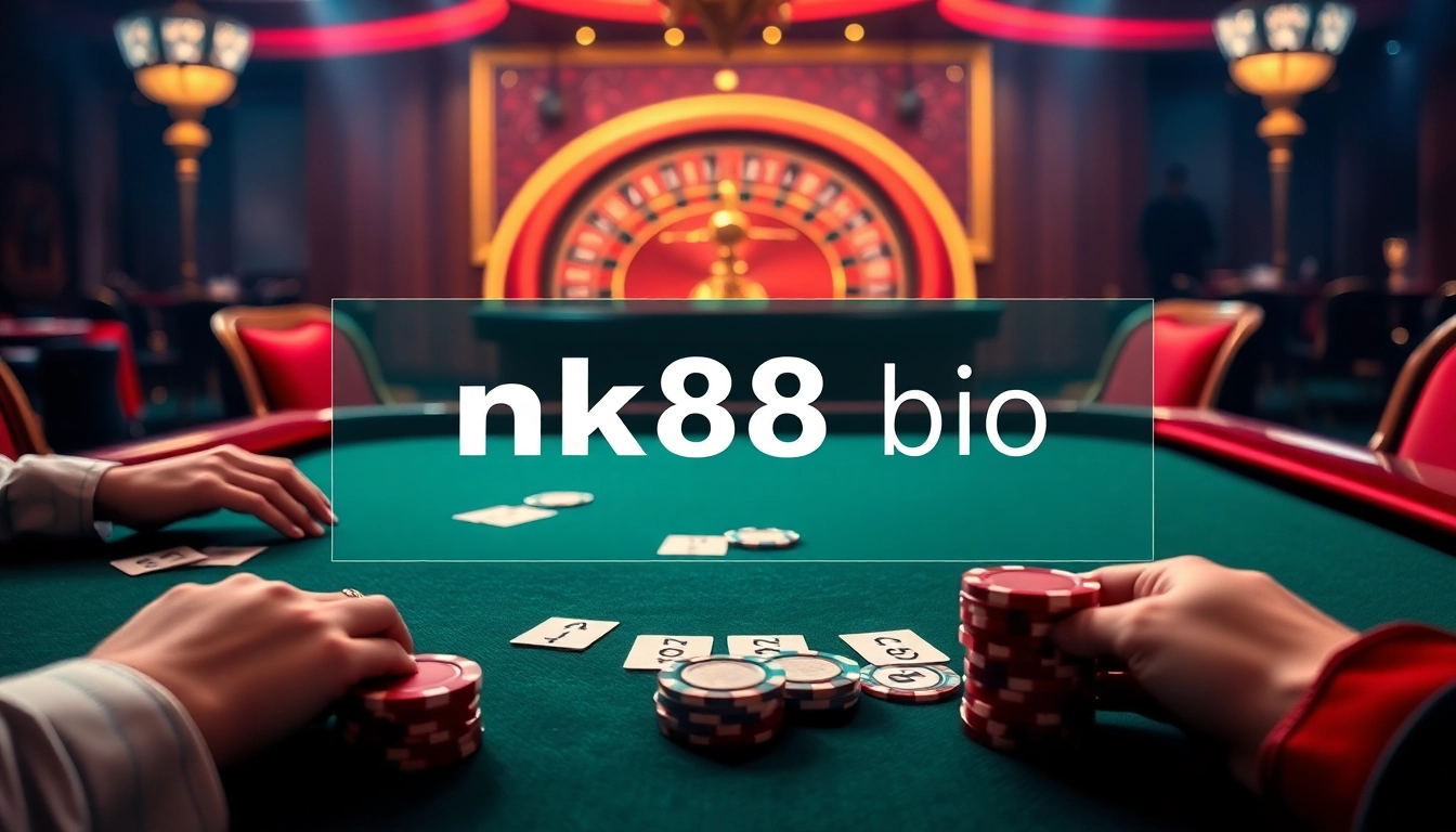 Win exciting games at nk88 bio with a luxurious poker table and engaging casino ambiance.