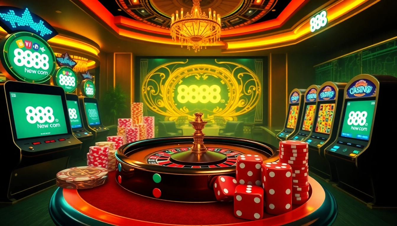 Experience the thrill of winning at 888new com, showcasing vibrant casino games and digital interfaces.