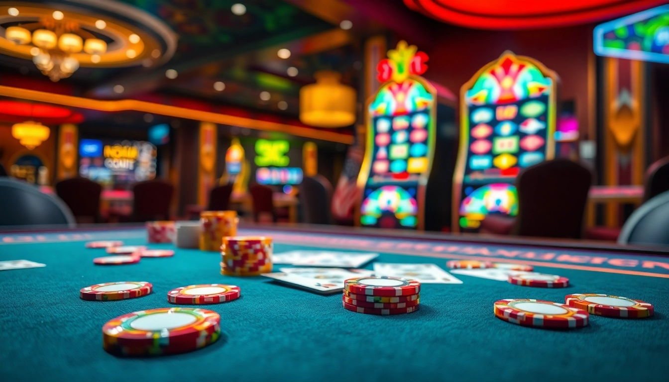 Engage in thrilling gaming action at nohu90s.it.com featuring vibrant casino tables and sparkling chips.