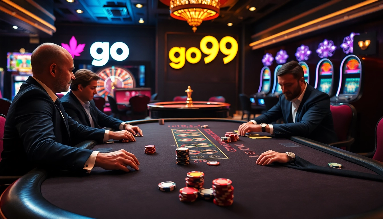 Players enjoying a thrilling poker game at the luxurious go99 casino.