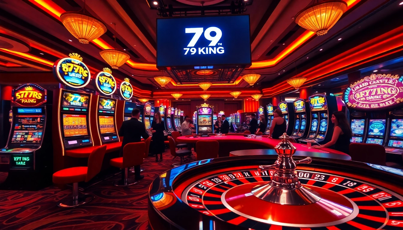 A vibrant casino scene showcasing the thrilling atmosphere at 79KING, featuring players and dynamic games.