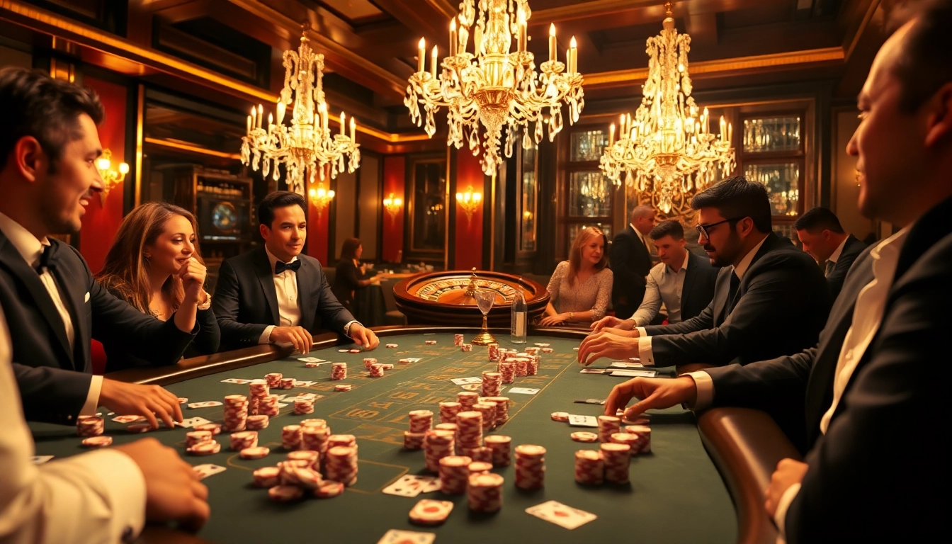 Engaging gamblers at the man club poker table celebrate their winning hands with vibrant chips and cards.