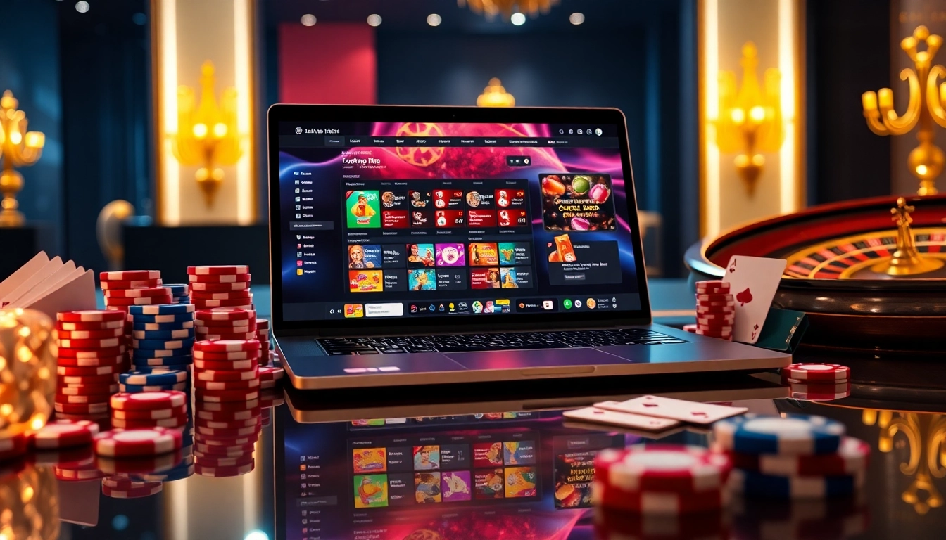 Engaging casino environment showcasing an online gambling platform with 包网 features, poker chips, and cards.