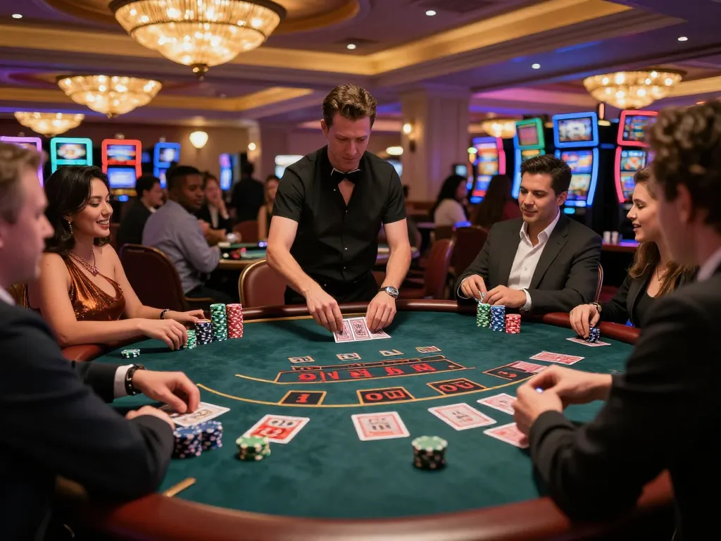 Players engaging in thrilling blackjack action at a Las Vegas casino with kk44 tables high stakes